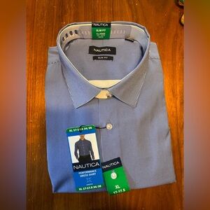 Nautica Men's Performance Blue Dress Shirt xl 34/35